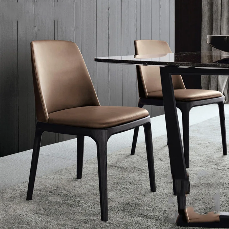 

Nordic Leather Dining Chairs Luxury Legs Black Wooden Armrest Dining Chairs Modern Minimalist Sandalyeler Office Furniture