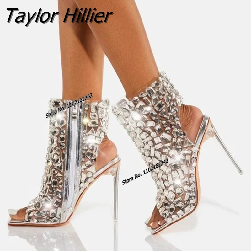 

Summer Rhinestone Open Toe Stiletto Sandals Bling Bling Crystal Roman Stiletto Heels Fashion Sexy Square Toe Ladies Shoes