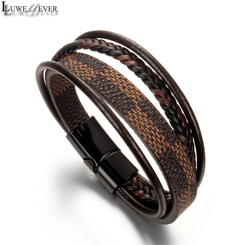 

Punk Weave Magnet Buckle 024 Real Genuine Leather Bangle Bracelet Charm Jewelry For Women Men Gift 19cm