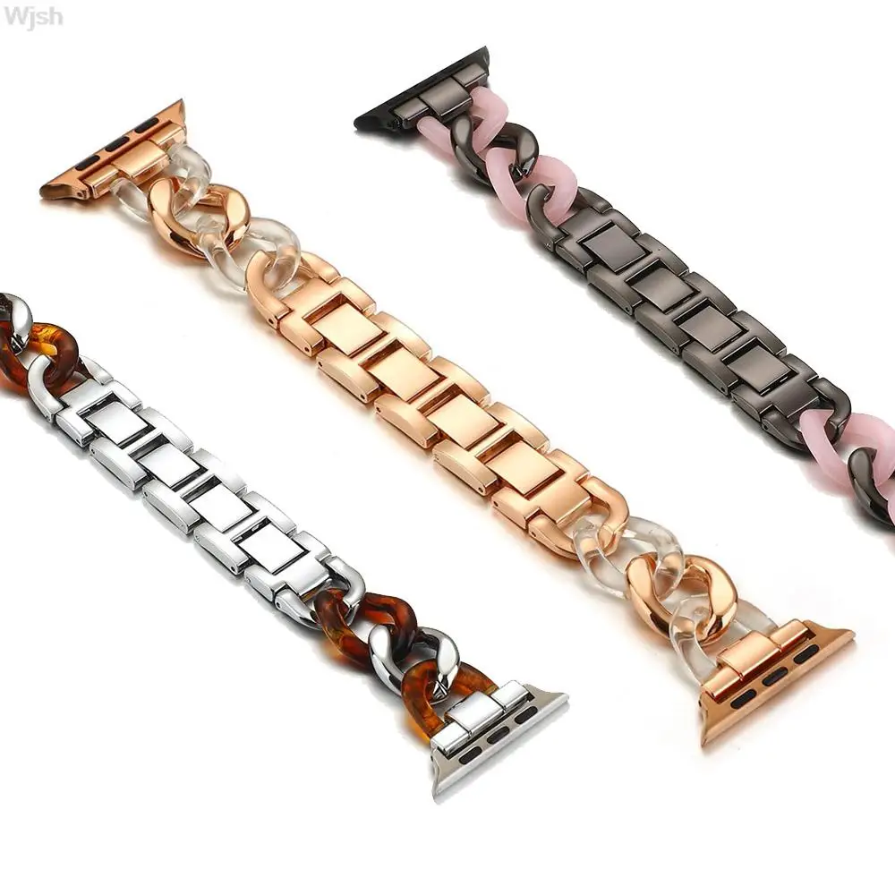 

Resin Strap for Apple Watch Band 40mm 44mm 38mm 42mm 41mm 45mm Women Girls Metal Chain Bracelet for iWatch Series 7 6 SE 5 4 3