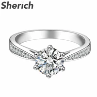 sherich six claws round moissanite diamond 925 sterling silver shining simple crown shape thin ring womens banquet fine jewelry