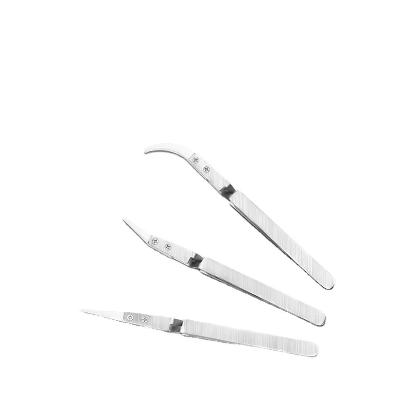 

1PC Ceramic Tweezers Cross Reverse Interchangeable Head Clamping Stainless Steel Anti-magnetic Clamp Tweezers Tool