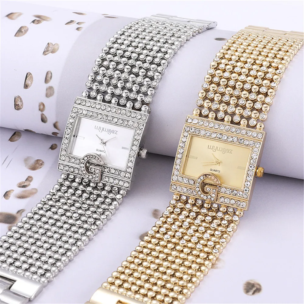 Simple Square Gold Watches Women Fashion Casual Alloy Bracelet Ladies Wristwatches G Diamond Scale Dial Female Quartz Clock