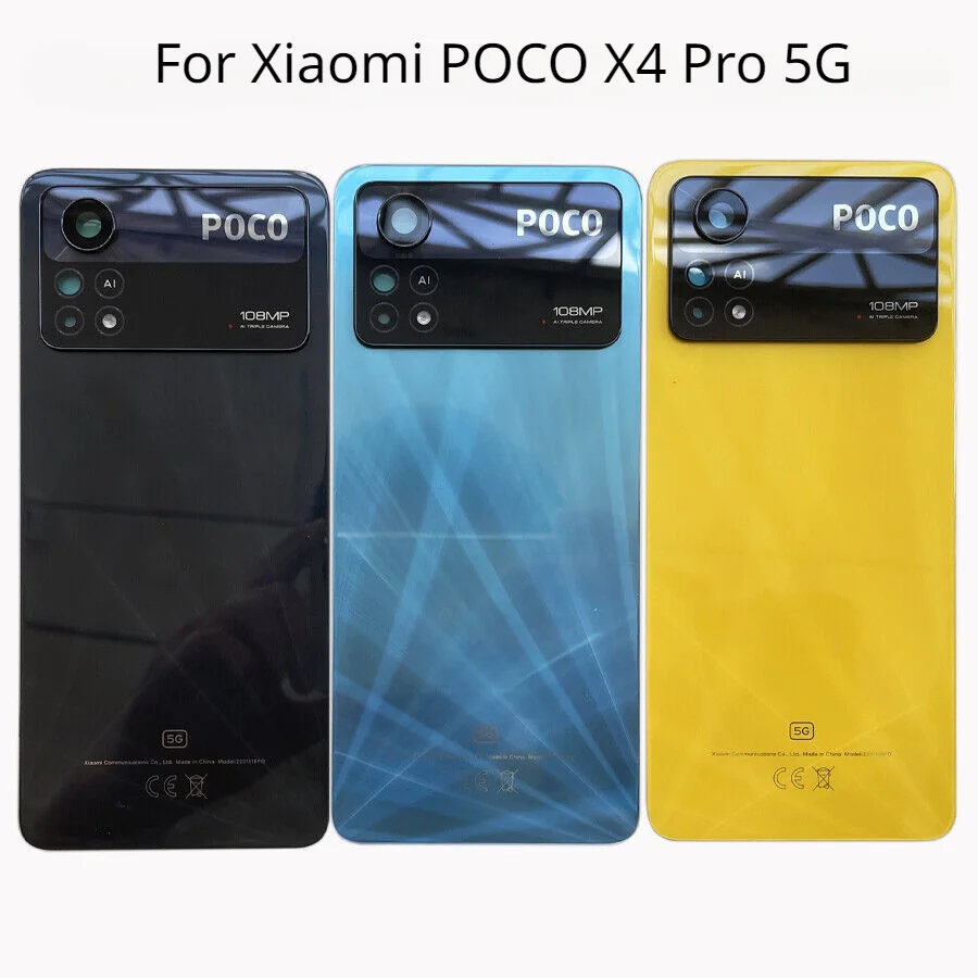 

For Xiaomi POCO X4 Pro 5G Back Glass Battery Cover Rear Housing Door Case Panel With Camera Lens Replacement