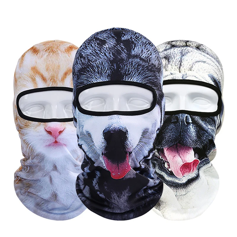 3D Animal Print Balaclava Breathable Dog Cat Skullies Full Face Mask Windproof Ski Cycling Motorcycle Helmet Liner Men Women Cap