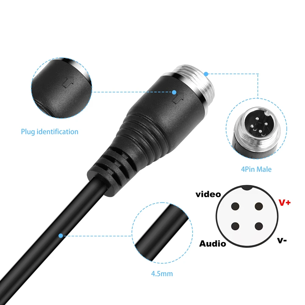 Video Camera Cable For Rear View And Monitor 4Pin Aviation Extension Wire Car Truck RV