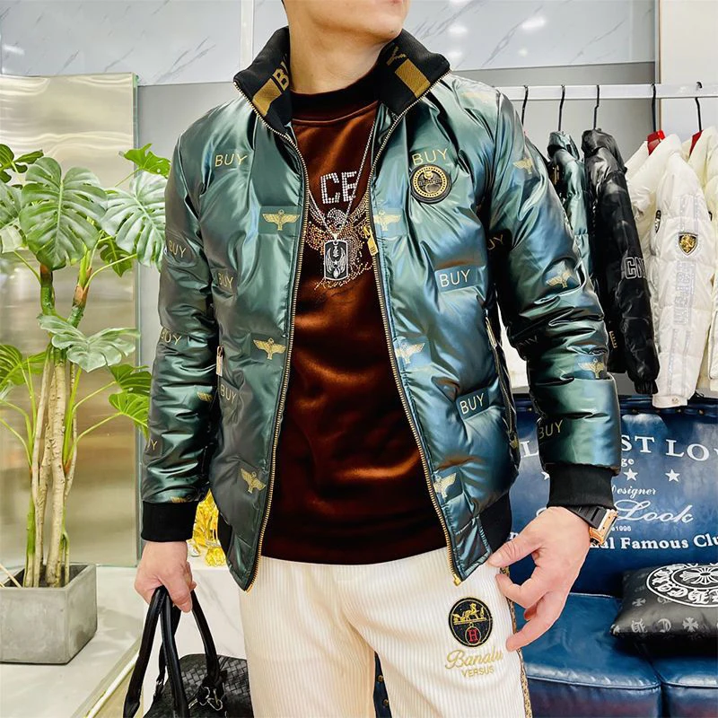 European Station New Winter Casual Down Jacket European Men's RC Leather Label Leopard Head High-end White Duck Down Men Jacket