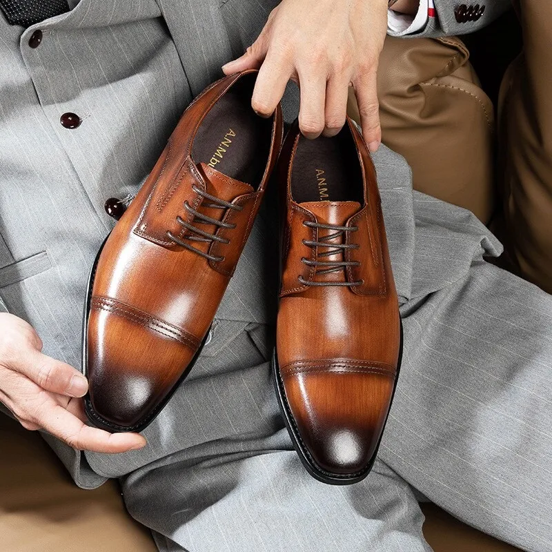 

Formal Man Leather Shoe Genuine Leather Lace Up Black Brown Men Shoes Man Dress Luxury Italian Style Fashion Wedding oxford Shoe