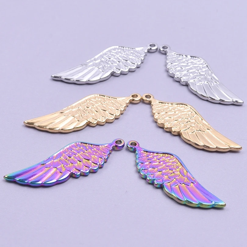 

5PCS Colorful Necklace Wing Charms Stainless Steel Pendant Accessory Earrings Keychain Jewelry Making For Women Bulk DIY Craft
