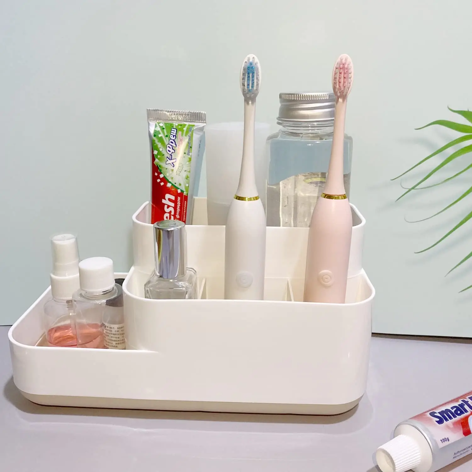

Removable Electric Toothbrush Holder for Bathroom, Plastic Bathroom Storage Organizer Caddy with Multi-Functional 5 Slots ,Stora