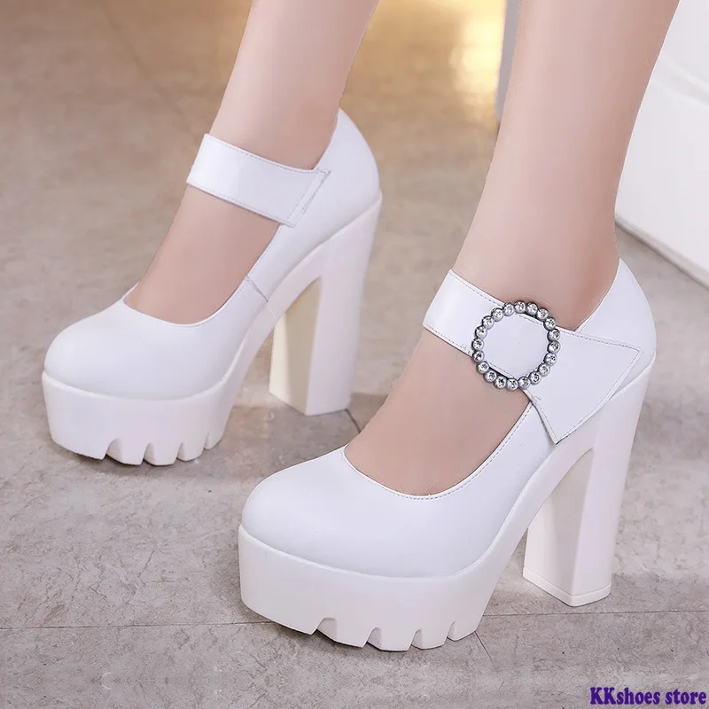 

Block Heels Shoes Women Pumps 2022 Spring Autumn High Heels Mary Jane Shoes White Red Wedding Shoes Ladies Big Size 41 42 43