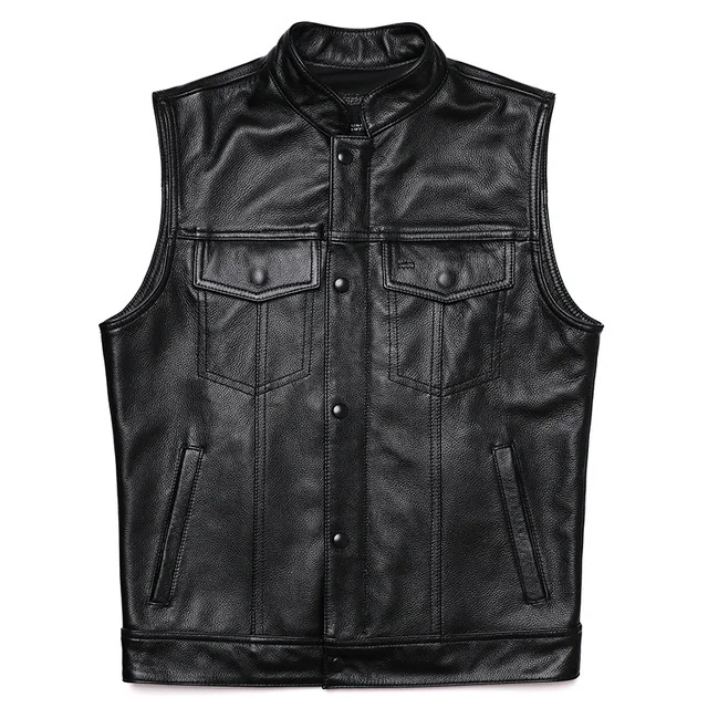 

luxury genuine real Sons of Anarchy 100% Genuine Leather Vest Man Cowhide Motorcycle Biker Vests Male Waistcoat Fashion Sleevele