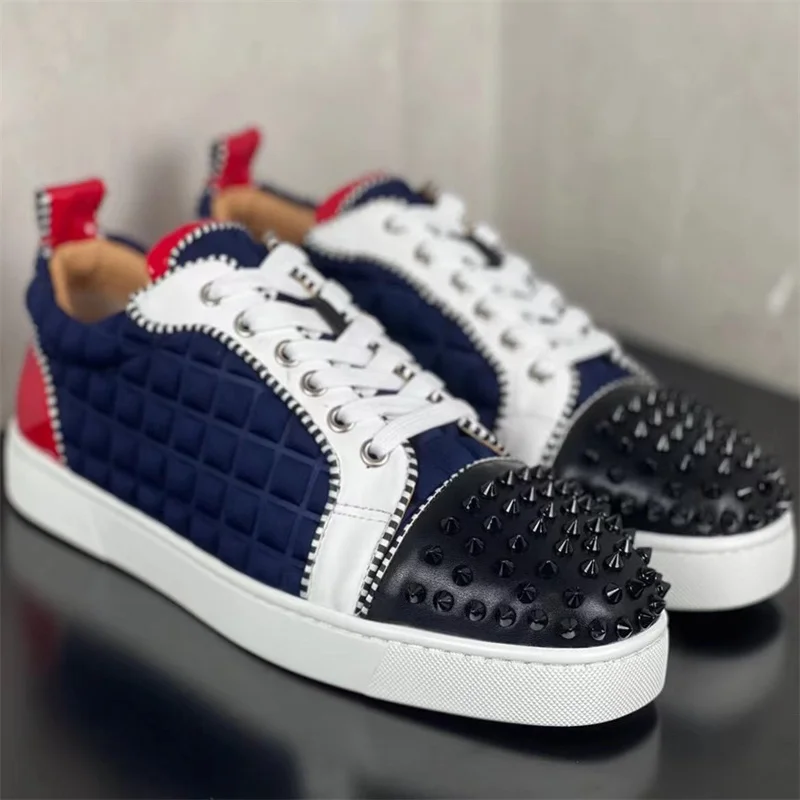 

Fashion Designer Luxury Rivet Red Sole Shoes Genuine Leather Flat Men's And Women's Casual Board Shoes Ladies Sneakers Hot Sales