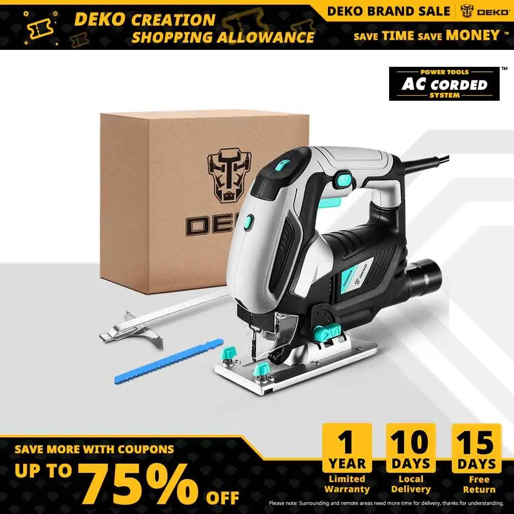  Электропила DEKO Jig с регулируемой скоростью, электрическая пила с 1 лезвиями, 2 угольными щетками, 1 металлической линейкой, 1 шестигранны…