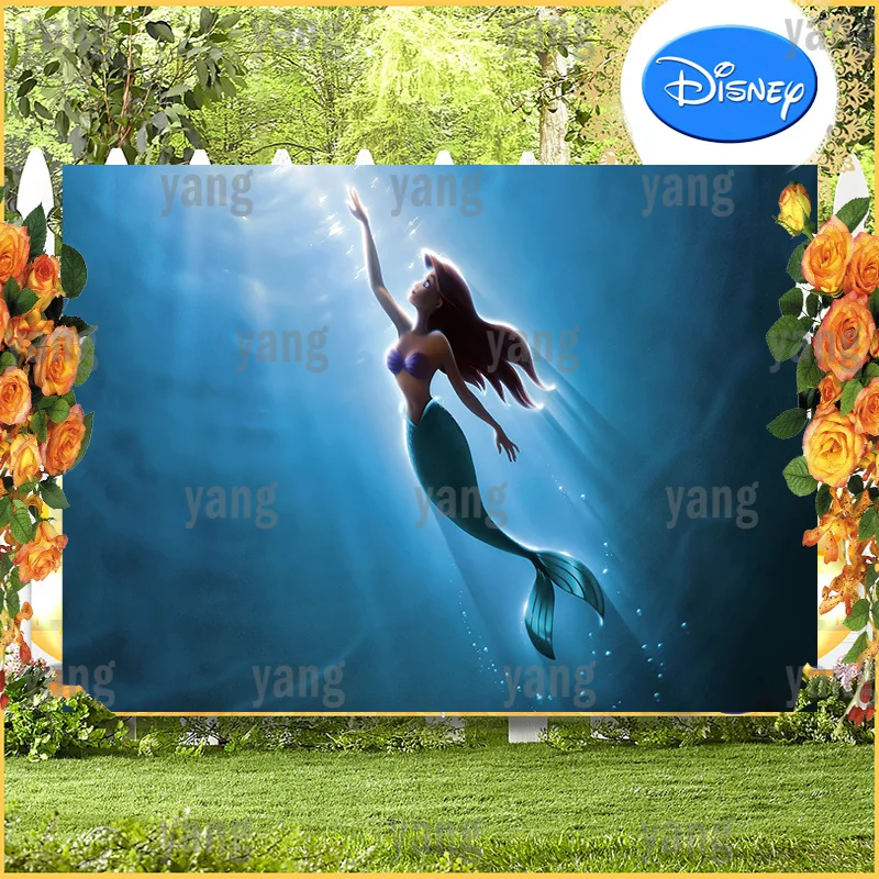 The Little Mermaid Lovely Disney Girls Princess Happy Birthday Background Ariel Green Bubble Sea Backdrop Decoration Baby Shower