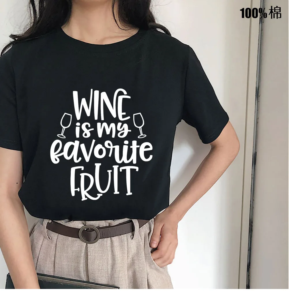 Женская футболка с принтом вина-это мой любимый фрукт хлопковая Повседневная