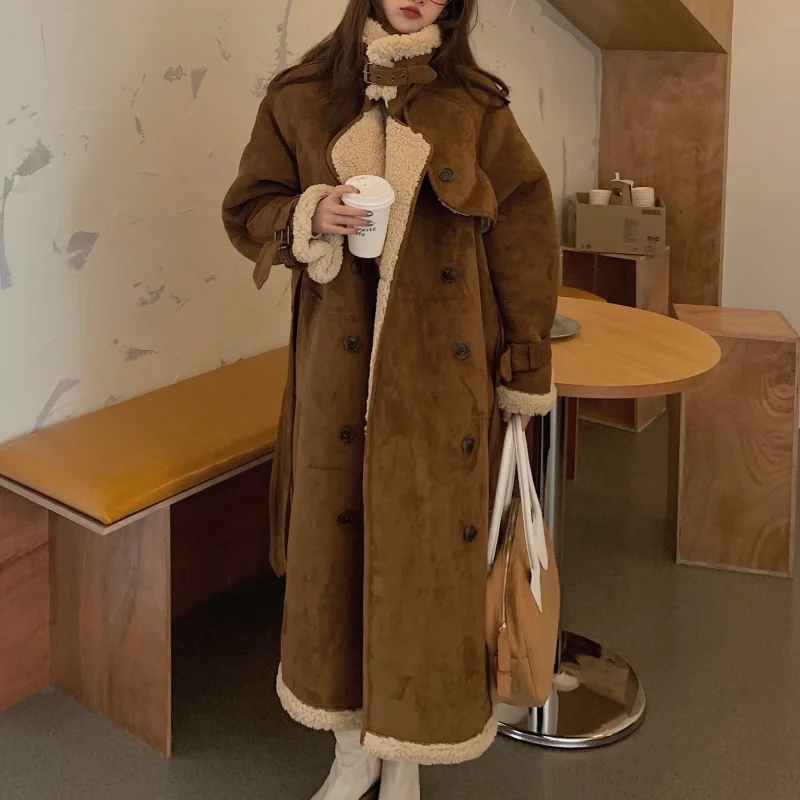 New Mid-length Button Cotton Jacket Women Winter 2023 Women's Deerskin Cashmere Lamb Wool Coat Fashion Outer Wear Thick Coat