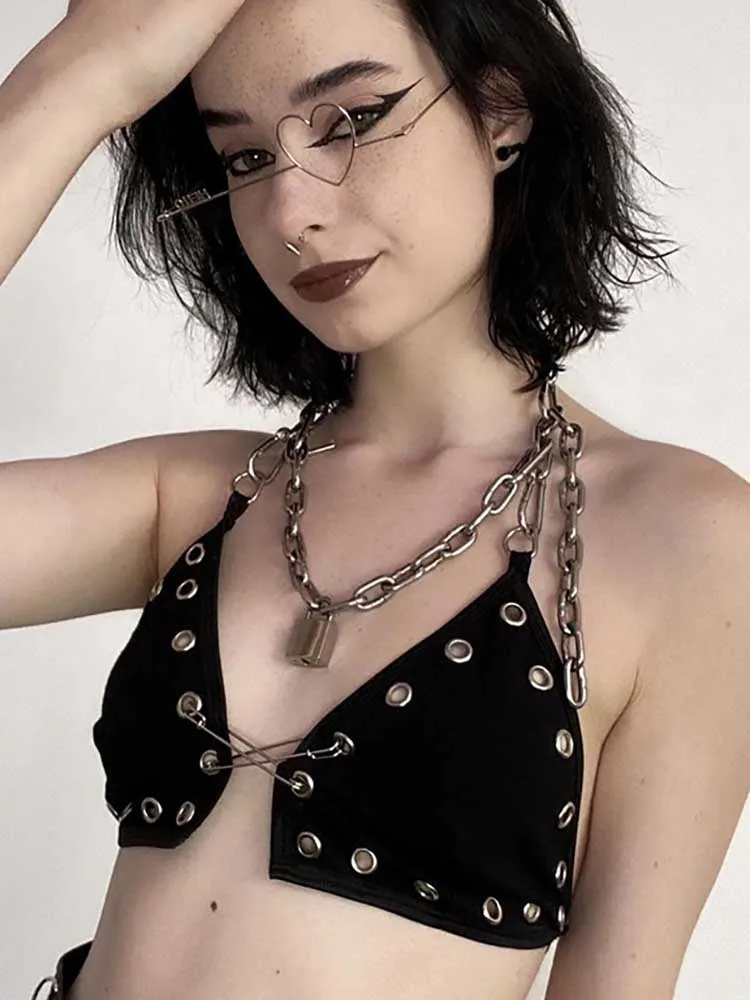 

New Fashion Hot Sexy Women Chain Halter Crop Top Camisole Party Night Clubwear Black Sleeveless Female Clothes