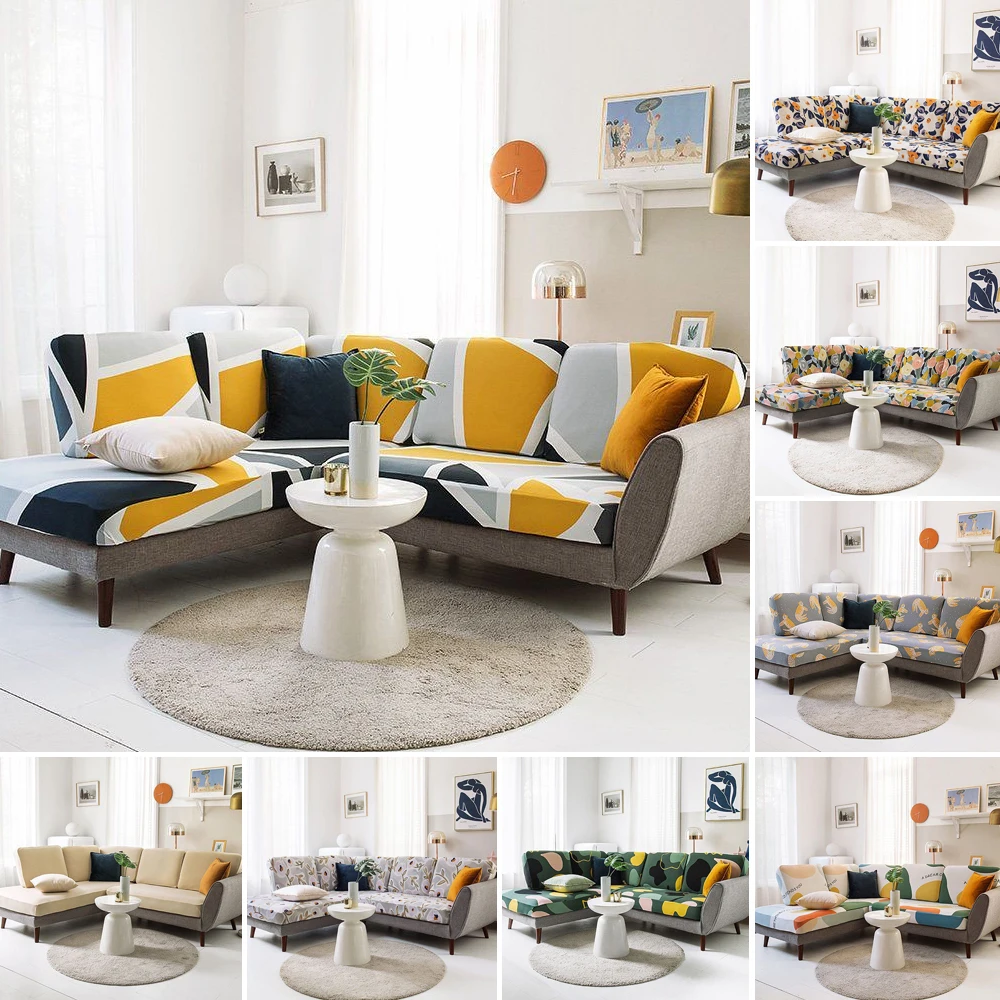 

New Print Sofa Seat Cushion Cover Stretch Decor Individual Couch Covers Anti-dust Corner Sofa Covers Sectional Slipcover Pet