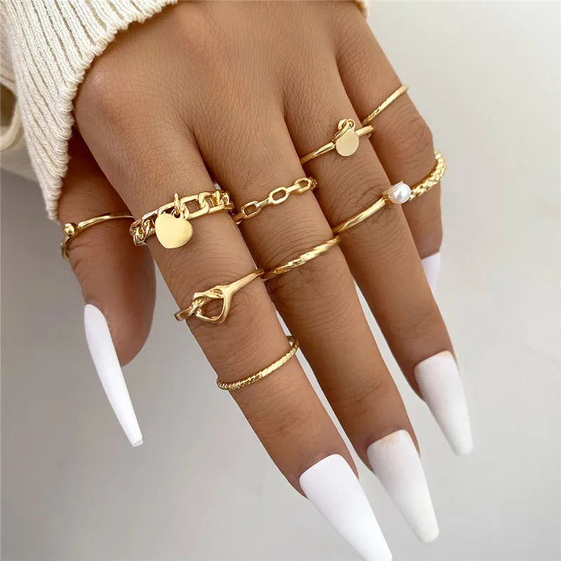 

TOBILO 10Pcs/Set Gold Color Heart Rings Set For Women Punk Vintage Metal Finger Joint Rings Fashion Jewelry Party Gifts