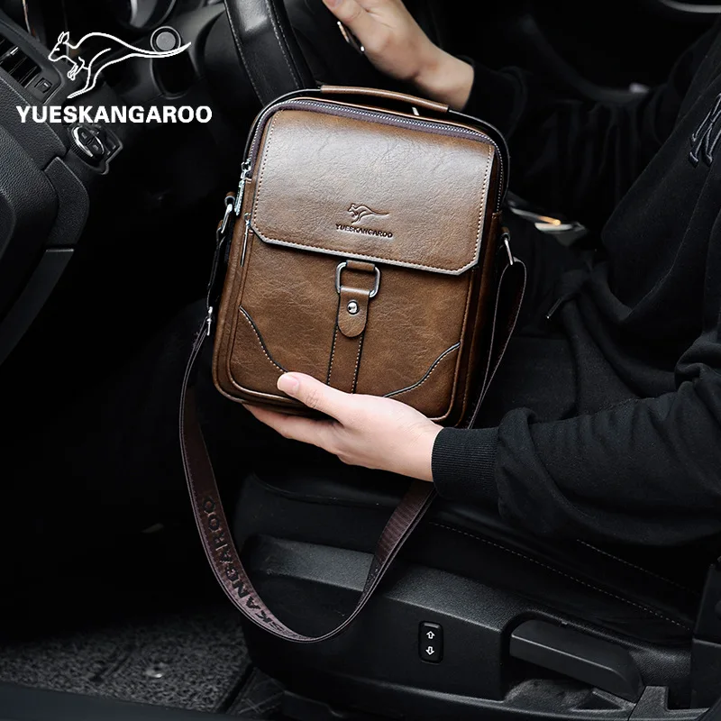 Vintage Leather Men Crossbody Bags Small Handbag Tote Bag Multi-pocket Male Shoulder Bag Business Messenger Bag