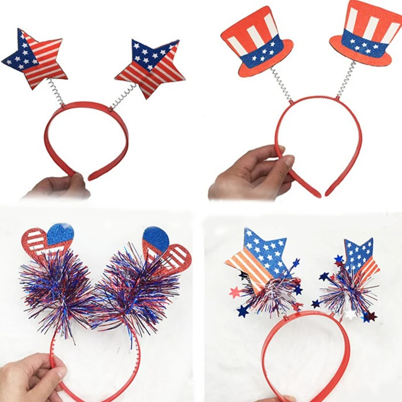 

American Flag Hat Hoop Independence Day Party Carnival Patriotic Parade Tassel Decorative Head Buckle