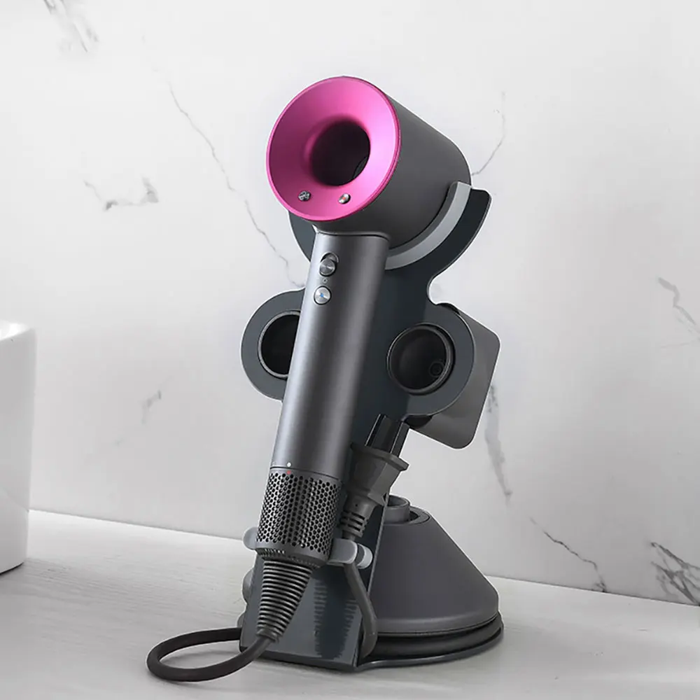 

Hairdryer Stand Hair Dryer Storage Rack Galvanized Steel Material Automatic Suction Nozzle Compatible Bathroom Shelf Organizer
