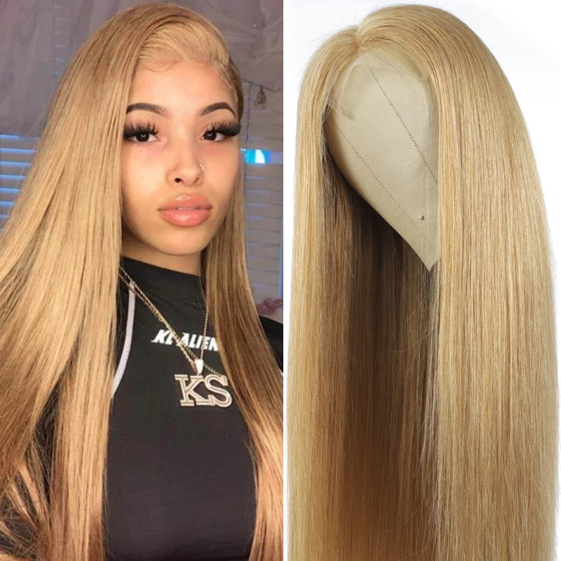 4X4 Lace Closure Human Hair Wigs Honey Blonde Colored Straight Lace Wigs Pre Plucked Brazilian Remy Hair Wig Fast Shipping