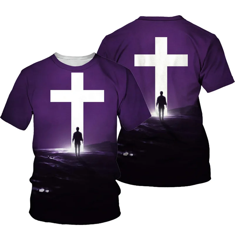 

Summer T Shirt Jesus Cross Christianity Printed Short Sleeve Streetwear Oversized Outfits Tops Casual Vintage Shirts Men Tees