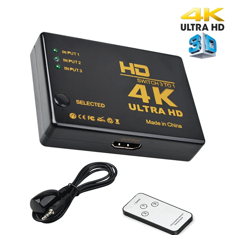 HDMI-совместимый коммутатор 4K 1080P видео HD для Xbox DVD PS3 3 в 1 сплиттер с дистанционным