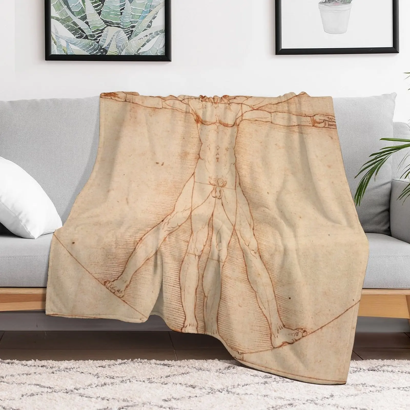 Витрувианский человек от Леонардо да Винчи (1490) пледы мягкие клетчатые детские