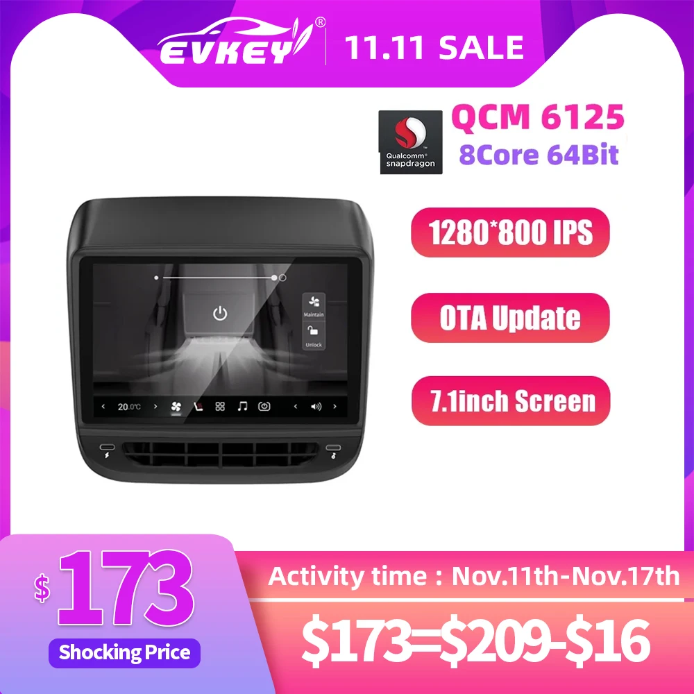 

EVKEY 2023 QCM6125 7.1inch For Model 3 Model Y Tesla Rear Display Panel Android 13 Air Conditioner Control IPS Multimedia Player