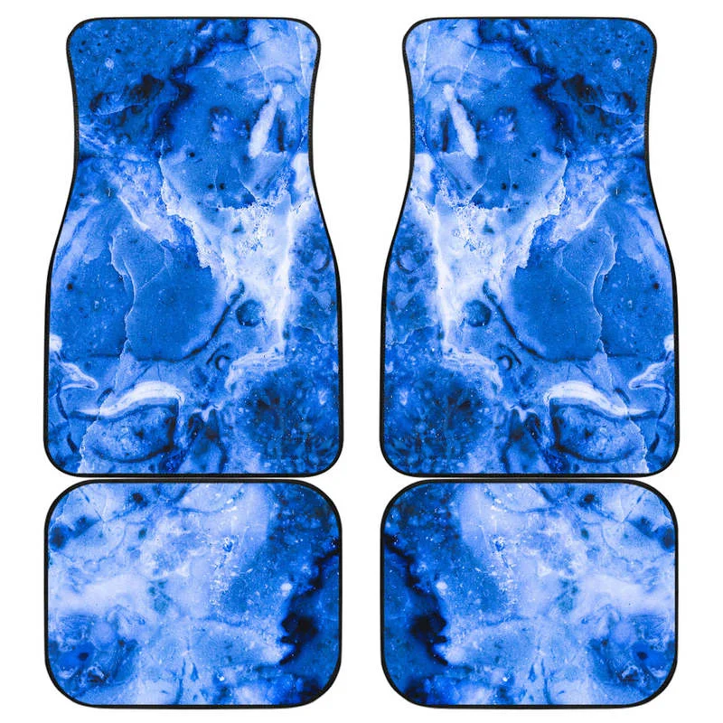 

Blue Sapphire Marble Print Front and Back Car Floor Mats Heavy Carpet Front and Rear Full Set 4PCs Pack