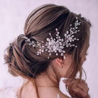 flowers bridal wedding hair comb silver pearl bridal headband crystal side comb hair accessories suitable for ladies