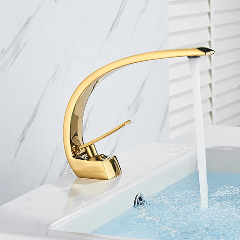 

Luxury Bathroom Basin Faucet, Single Handle, Hot and Cold Water Mixer Tap, Brass Wash Basin, Modern Faucets, Deck Mount