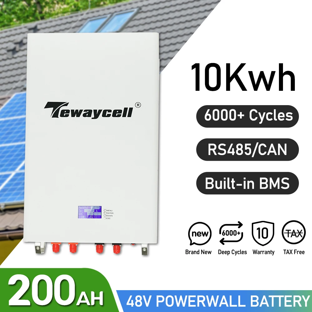 Фото Tewaycell 48 В 100 Ач 200 Ач Powerwall 5 кВтч 10 кВтч LiFePO4 аккумулятор с RS485 CAN 6000 циклов Встроенная солнечная система BMS БЕЗ TAX №1