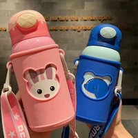 550ml cartoon childrens thermos cup stainless steel straw cup student dual water cup silicone cup set pot