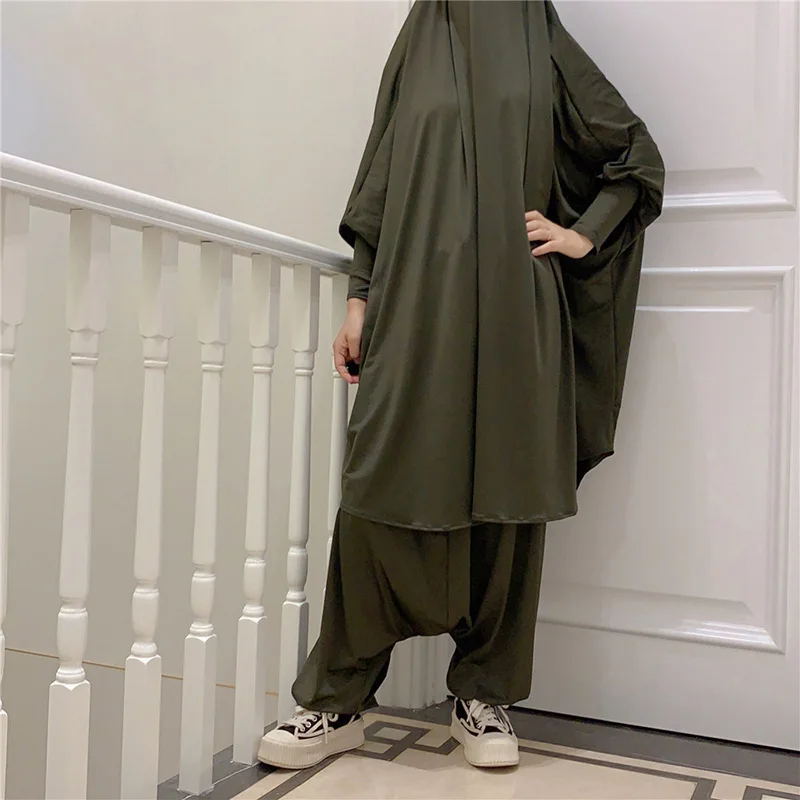 ИД мусульманская женская длинная молитвенная одежда химар комплект из 2 предметов Abaya Платье Брюки полное покрытие мусульманская одежда Ка...
