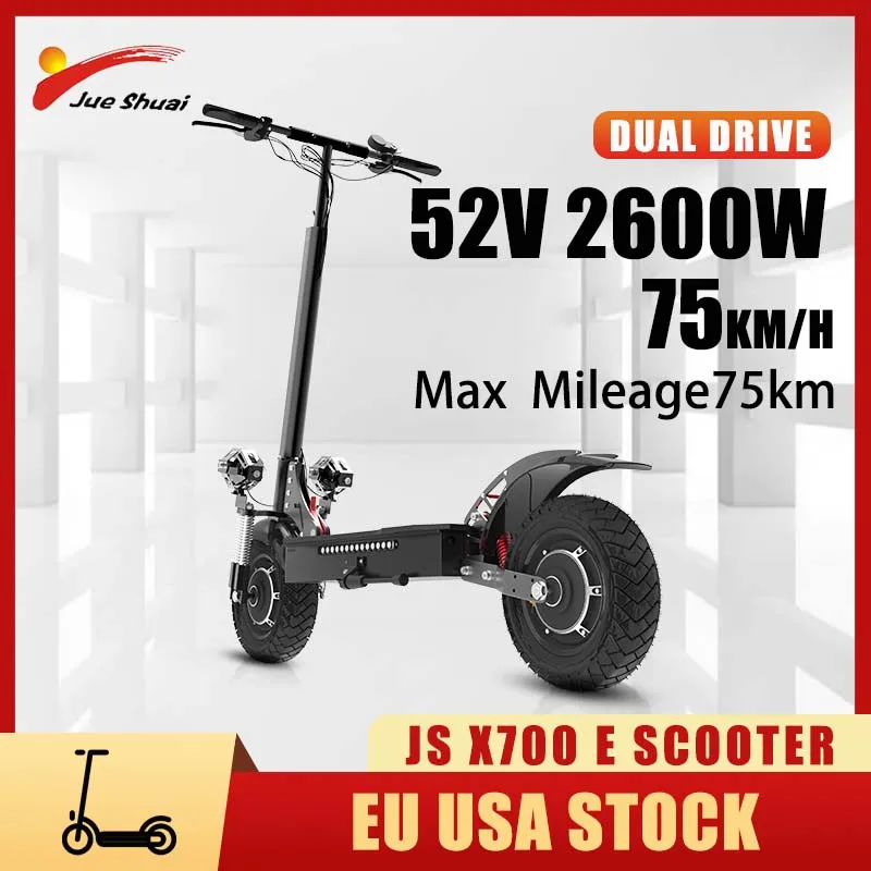 

Fast Electric Scooter 75KM/H JUESHUAI X700 E Scooters 52V 1300W*2 Motors Dual Shock Absorption Trottinette électrique with Seat