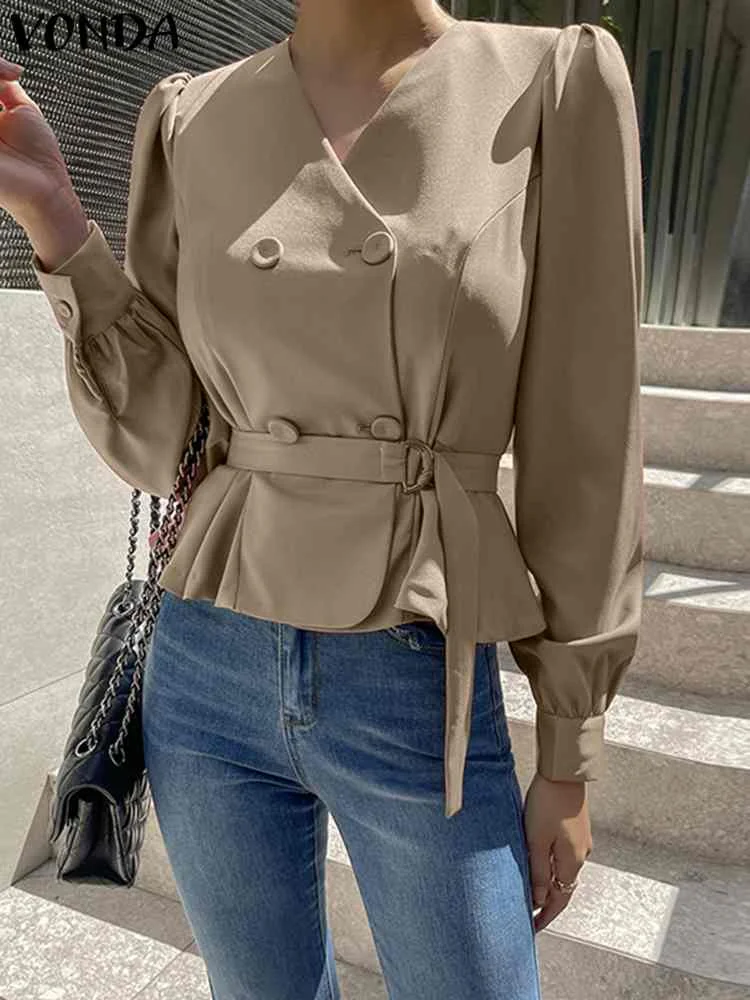 

Fashion Tops VONDA Women Long Sleeve Shirts 2023 Summer Spring Casual Solid Color Blouse Button Sexy V-Neck Party Elegant Blusas