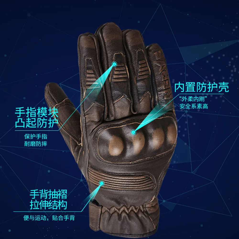 NERVE Sheepskin Motorcycle Gloves Wear-resistant Windproof Anti-drop Motorcycle Protective CE Standard Multicolor Gloves enlarge