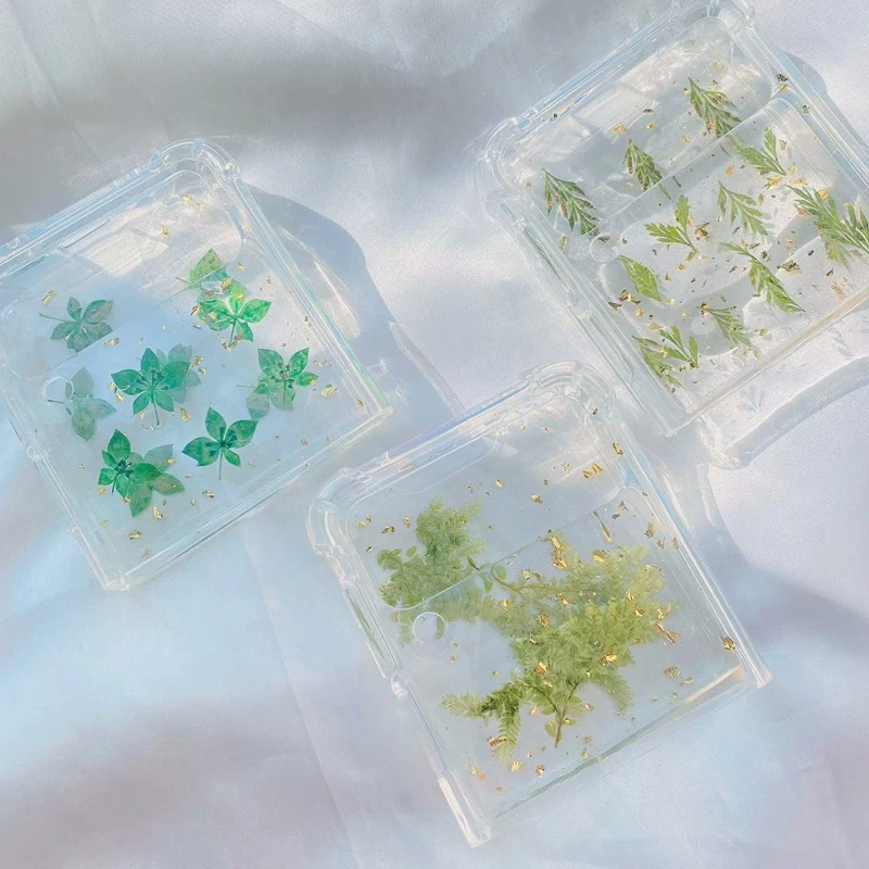 

Z Flip 3 Funda Case for Samsung Galaxy Z Flip 3 Z Flip3 5G Green Plant LeavesPattern Coque Anti-fall Protetcion Phone Case Cover