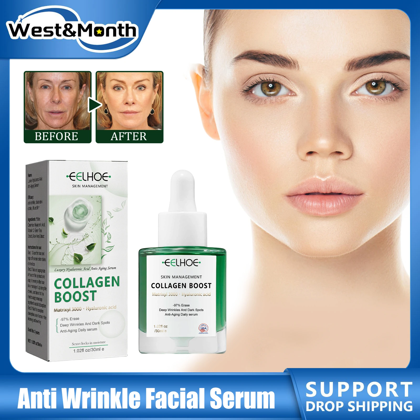 

Hyaluronic Acid Serum Reduce Fine Lines Anti Aging Wrinkle Remover Moisturizing Shrink Pores Nourishing Rejuvenate Face Essence