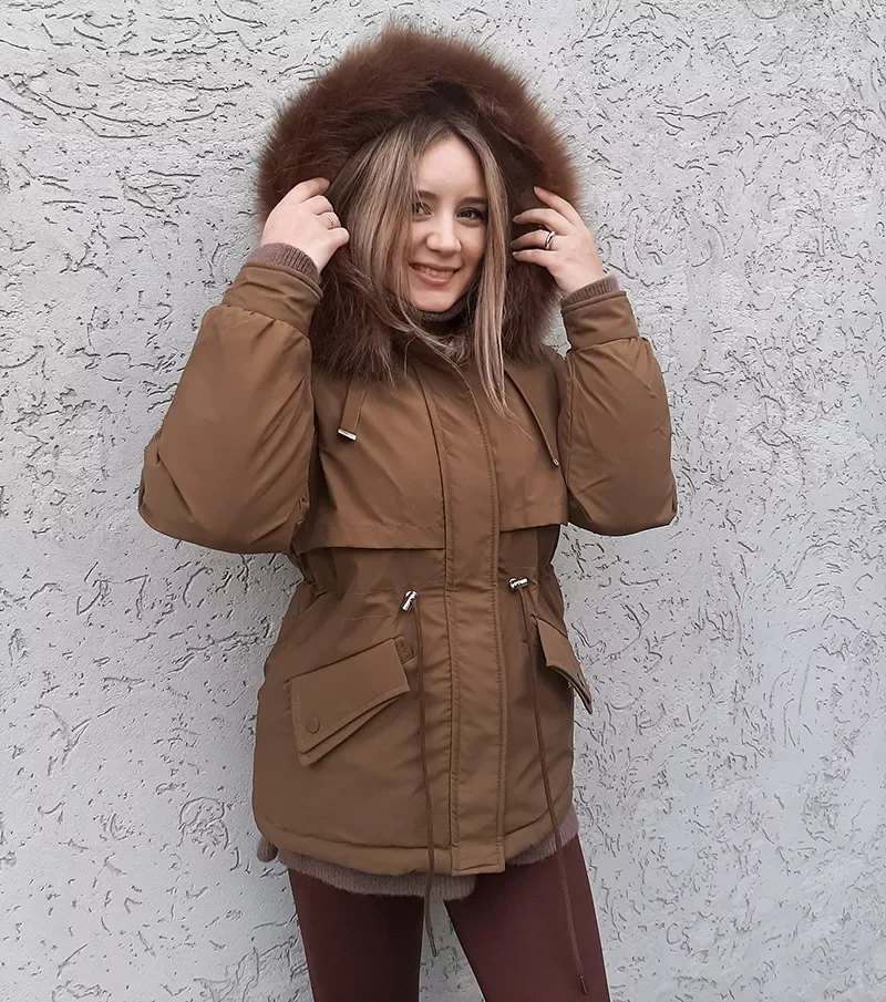 Cotton Padded Plus Size 2XL Winter Big Fur Jacket Women Loose Slim Warm Hooded Parka Coat Down jacket enlarge