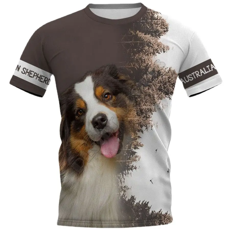 2022 Fashion Summer Breathable Shirt Australian Shepherd 3d Printed T-shirts Men Women Streetwear Dog Short Sleeve Funny Tops