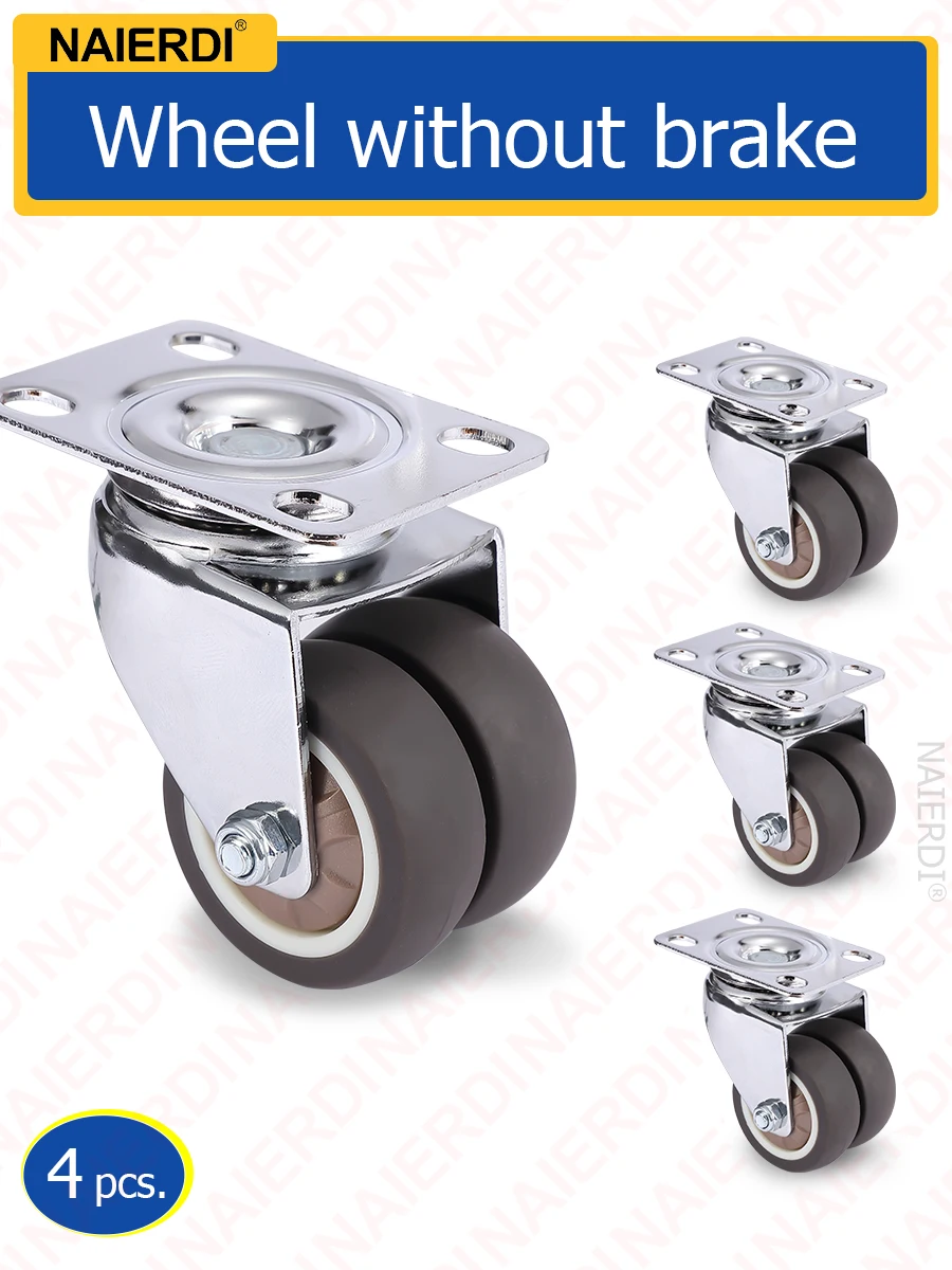 

NAIERDI Мебельные ролики с тормозом 1.5"/2", 4 шт.