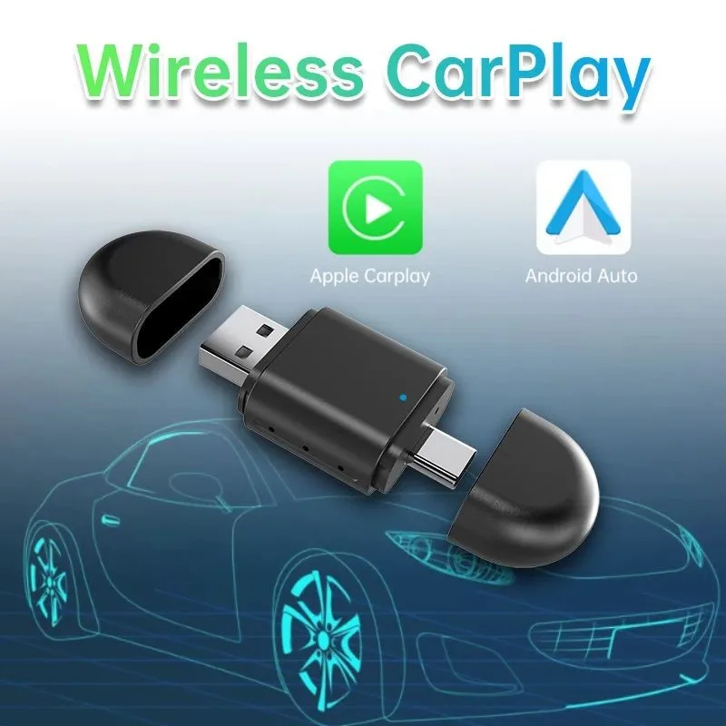 Беспроводной адаптер CarPlay 2 в 1 Android Auto Apple Carplay Plug And Play Mini Ai Box Wi-Fi USB Type C подключение