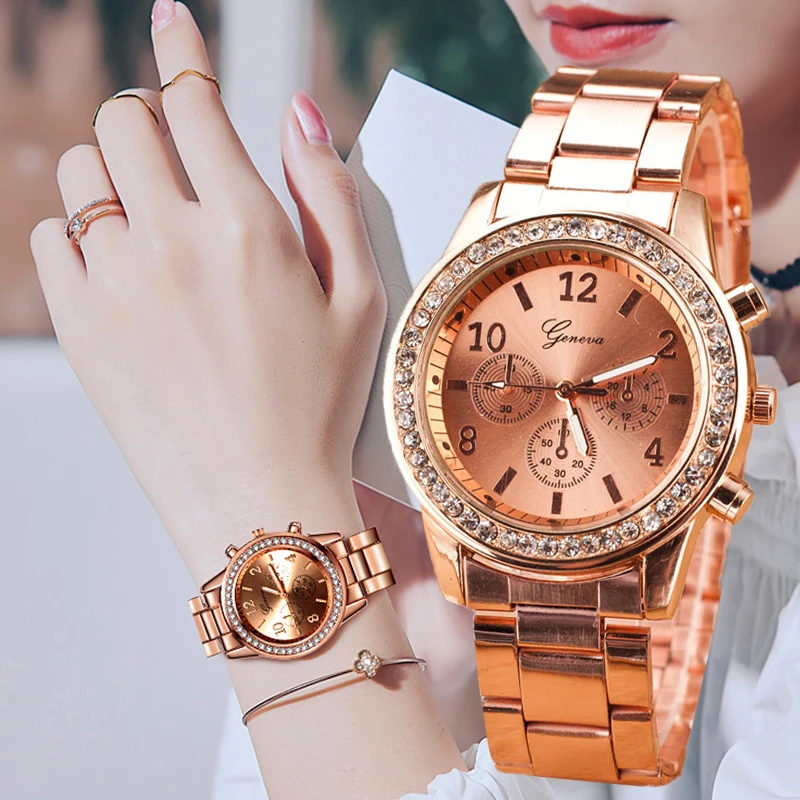

Women's Watches Geneva Classic Luxury Rhinestone Watch Women Watches Ladies Fashion Gold Watch Clock Reloj Mujer Montre Femme