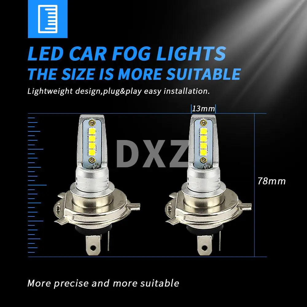 

2Pcs Super Bright Headlamp White Bulb 80W 6000K Auto Accessories H4 LED Headlight Fog Lights Car Bulbs