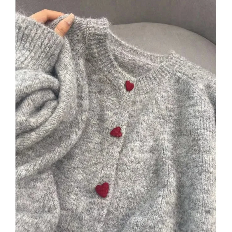 Необычный вязаный кардиган на пуговицах в форме сердца свитер верхняя одежда